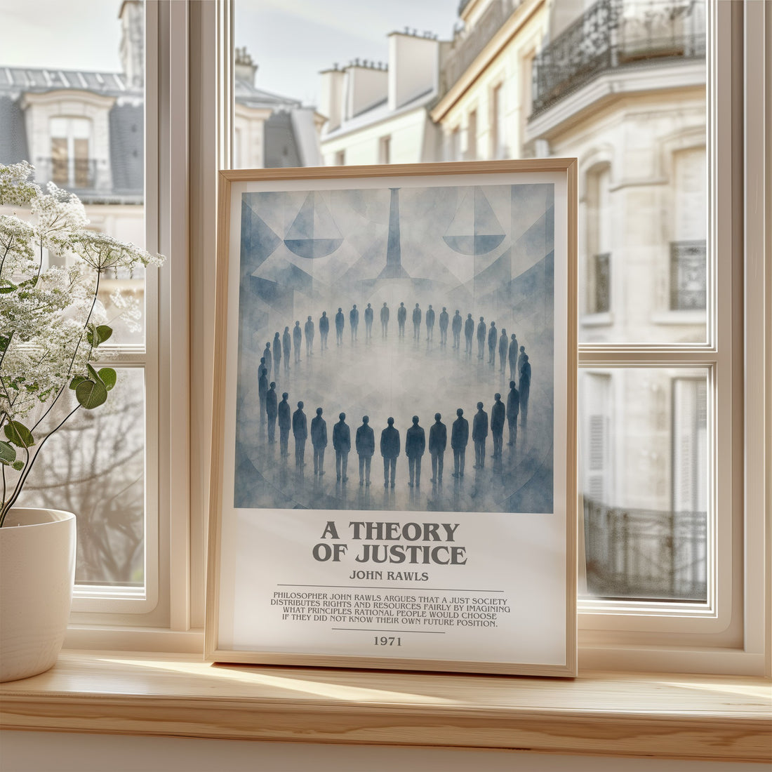 A Theory of Justice Bookish Wall Art by John Rawls – framed print by a bright window