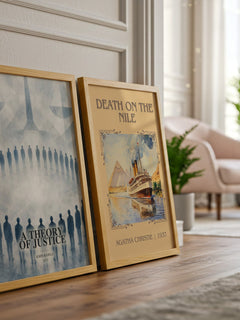 A Theory of Justice watercolour print framed by window – literary home decor