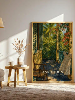 Annie John watercolour print in frame leaning in hallway – coming of age wall art