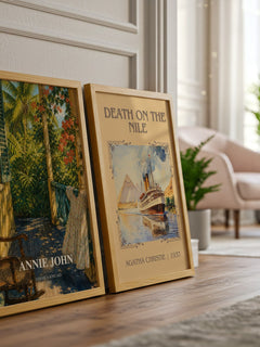 Annie John watercolour print framed by window – literary home decor