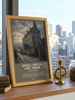 Small Things Like These Bookish Wall Art by Claire Keegan – framed print on a city-view windowsill