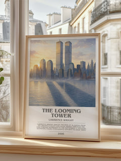 The Looming Tower Bookish Wall Art by Lawrence Wright – framed print by a bright window
