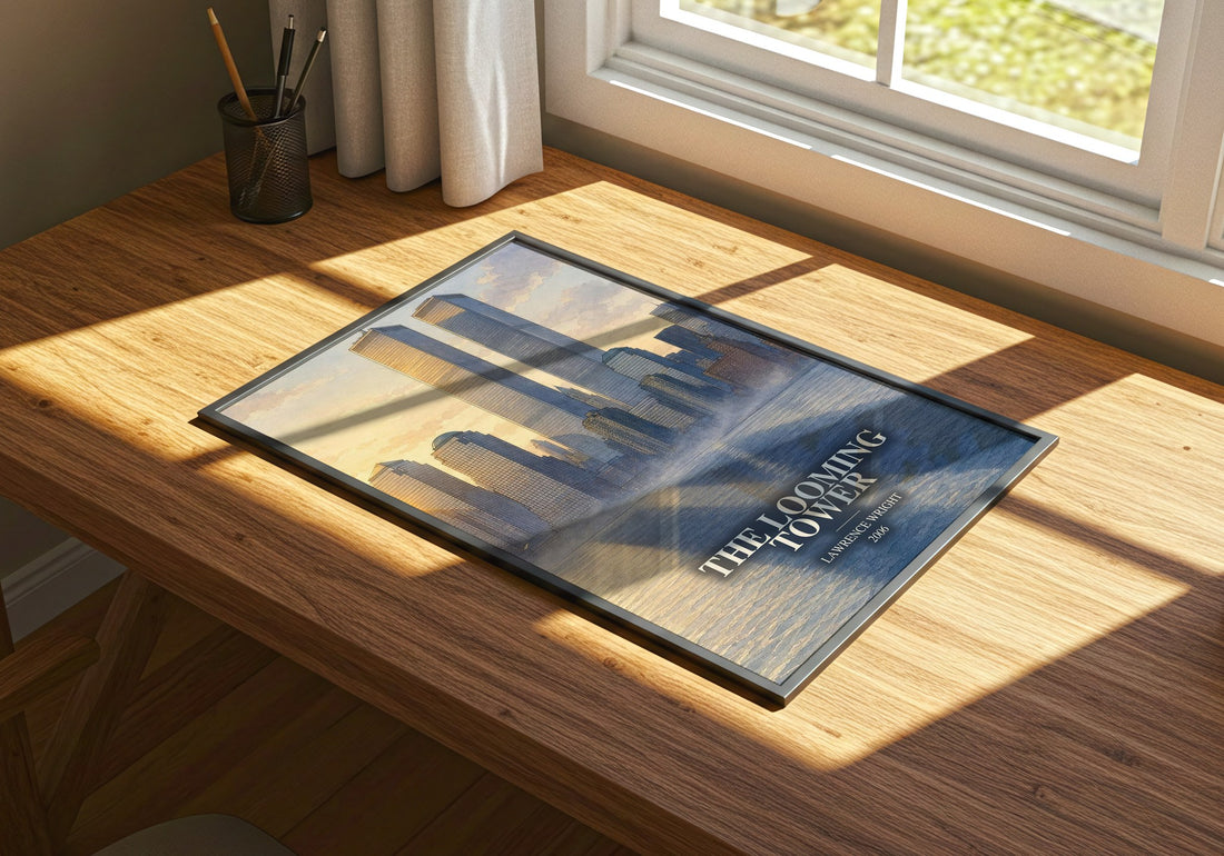 The Looming Tower watercolour book poster framed on wall – non fiction wall art