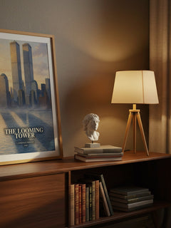 The Looming Tower watercolour print on bookshelf – Lawrence Wright fan gift