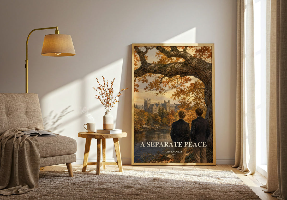 A Separate Peace watercolour print in frame leaning in hallway – coming of age wall art
