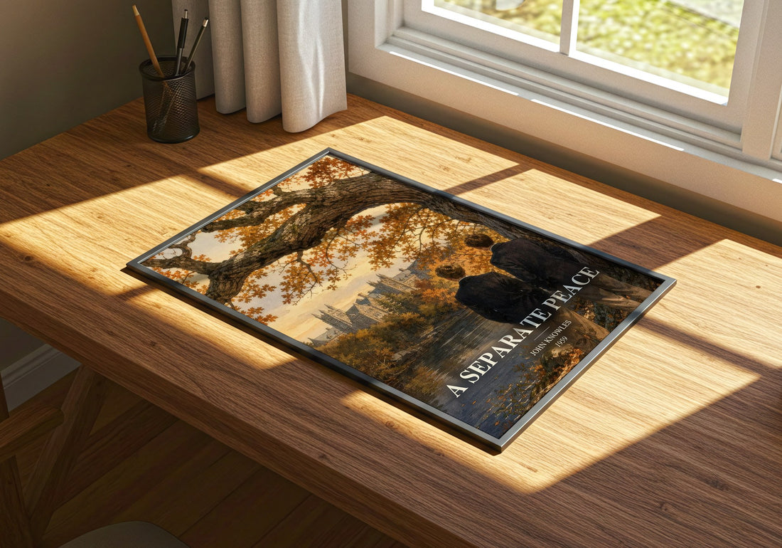 A Separate Peace watercolour book poster framed on wall – coming of age wall art