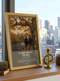 A Separate Peace Bookish Wall Art by John Knowles – framed print on a city-view windowsill