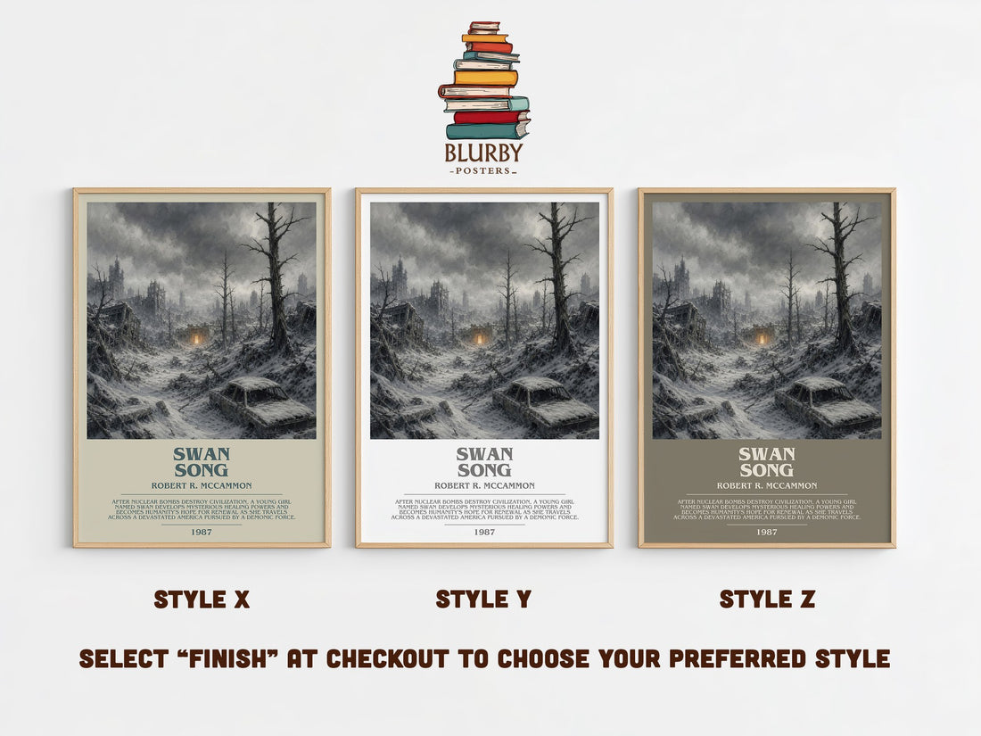 Swan Song Bookish Wall Art by Robert R. McCammon – Style X, Y and Z side by side – choose your finish