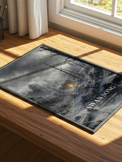 Swan Song watercolour book poster framed on wall – horror wall art