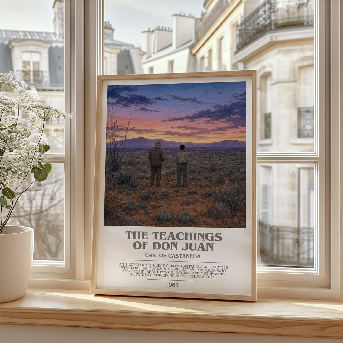 The Teachings Of Don Juan Bookish Wall Art by Carlos Castaneda – framed print by a bright window
