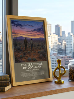 The Teachings Of Don Juan Bookish Wall Art by Carlos Castaneda – framed print on a city-view windowsill