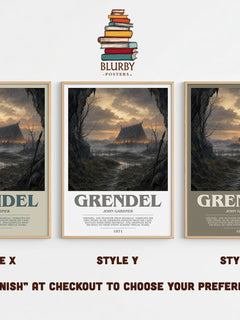Grendel Bookish Wall Art by John Gardner – Style X, Y and Z side by side – choose your finish
