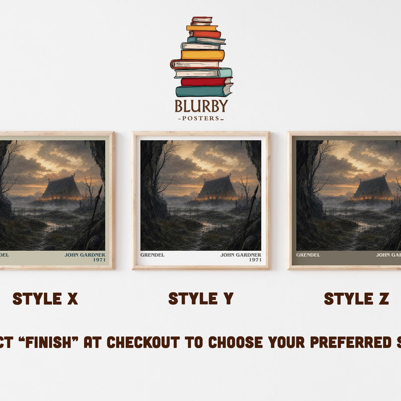 Grendel literary print in frame leaning in hallway – literary fiction wall art