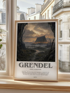 Grendel Bookish Wall Art by John Gardner – framed print by a bright window