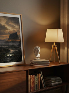 Grendel watercolour print on bookshelf – John Gardner fan gift