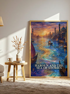 Haroun and the Sea of Stories watercolour print in frame leaning in hallway – fantasy wall art