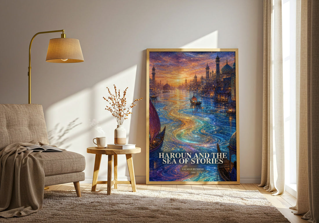 Haroun and the Sea of Stories watercolour print in frame leaning in hallway – fantasy wall art