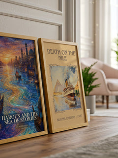 Haroun and the Sea of Stories watercolour print framed by window – literary home decor