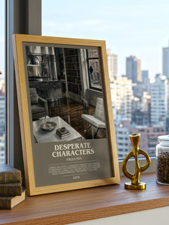 Desperate Characters Bookish Wall Art by Paula Fox – framed print on a city-view windowsill