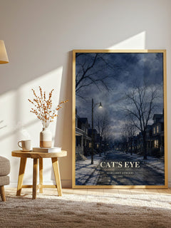 Cat's Eye watercolour print in frame leaning in hallway – literary fiction wall art