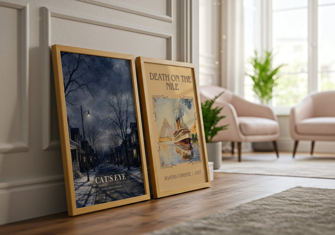 Cat's Eye watercolour print framed by window – literary home decor
