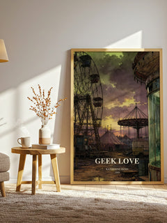 Geek Love watercolour print in frame leaning in hallway – literary fiction wall art