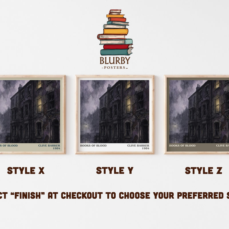 Books of Blood literary print in frame leaning in hallway – horror wall art