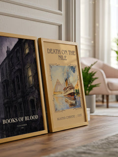 Books of Blood watercolour print framed by window – literary home decor