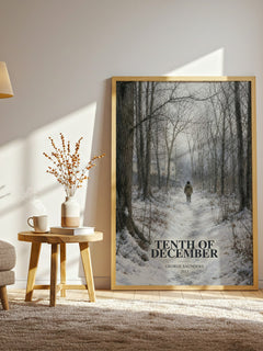 Tenth of December watercolour print in frame leaning in hallway – literary fiction wall art