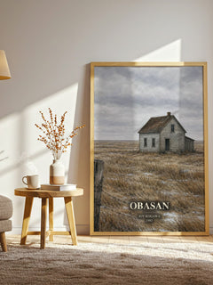 Obasan watercolour print in frame leaning in hallway – historical fiction wall art