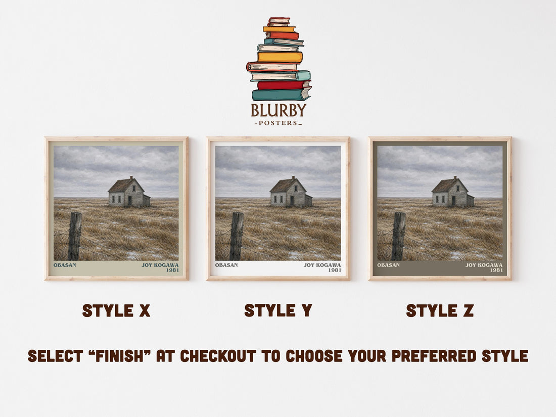 Obasan literary print in frame leaning in hallway – historical fiction wall art (mockup)