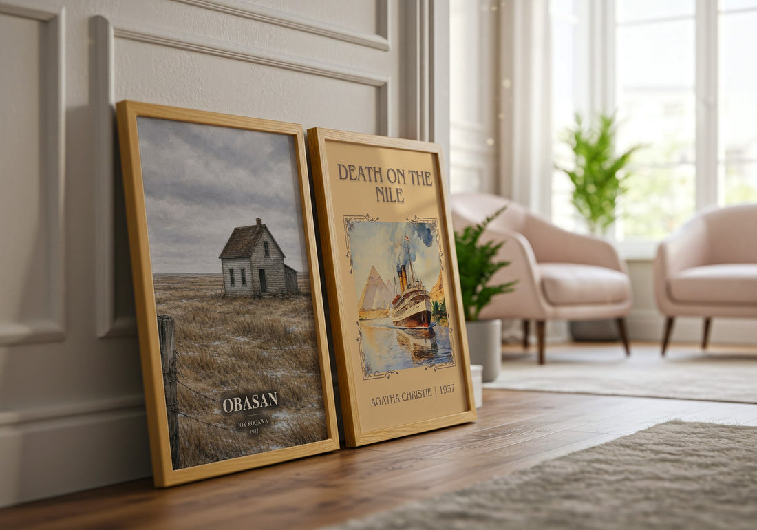 Obasan watercolour print framed by window – literary home decor