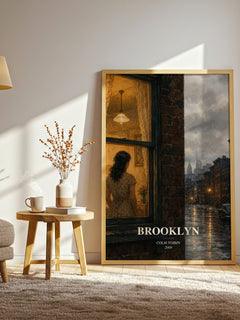Brooklyn watercolour print in frame leaning in hallway – literary fiction wall art
