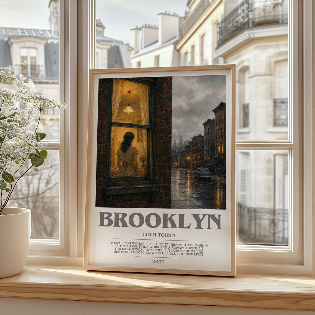 Brooklyn Bookish Wall Art by Colm Toibin – framed print by a bright window