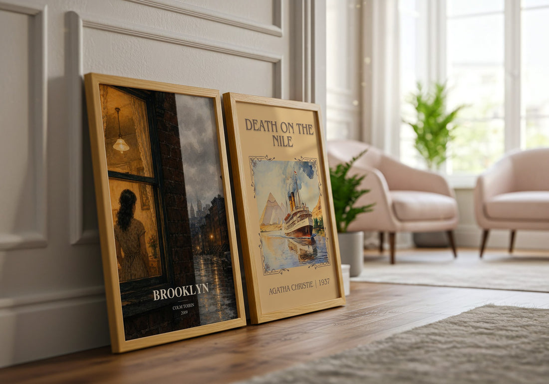 Brooklyn watercolour print framed by window – literary home decor