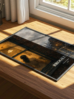 Brooklyn watercolour book poster framed on wall – literary fiction wall art