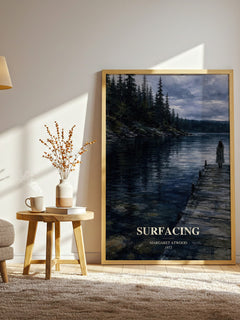 Surfacing watercolour print in frame leaning in hallway – literary fiction wall art