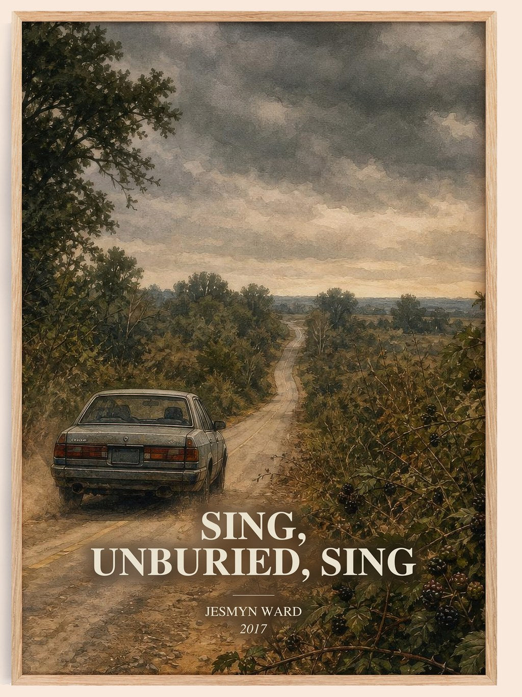 Sing, Unburied, Sing watercolour book poster by Jesmyn Ward – framed literary art print