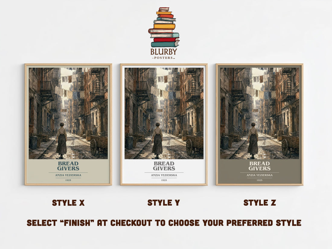 Bread Givers book cover print in frame leaning in hallway – literary fiction wall art (mockup)
