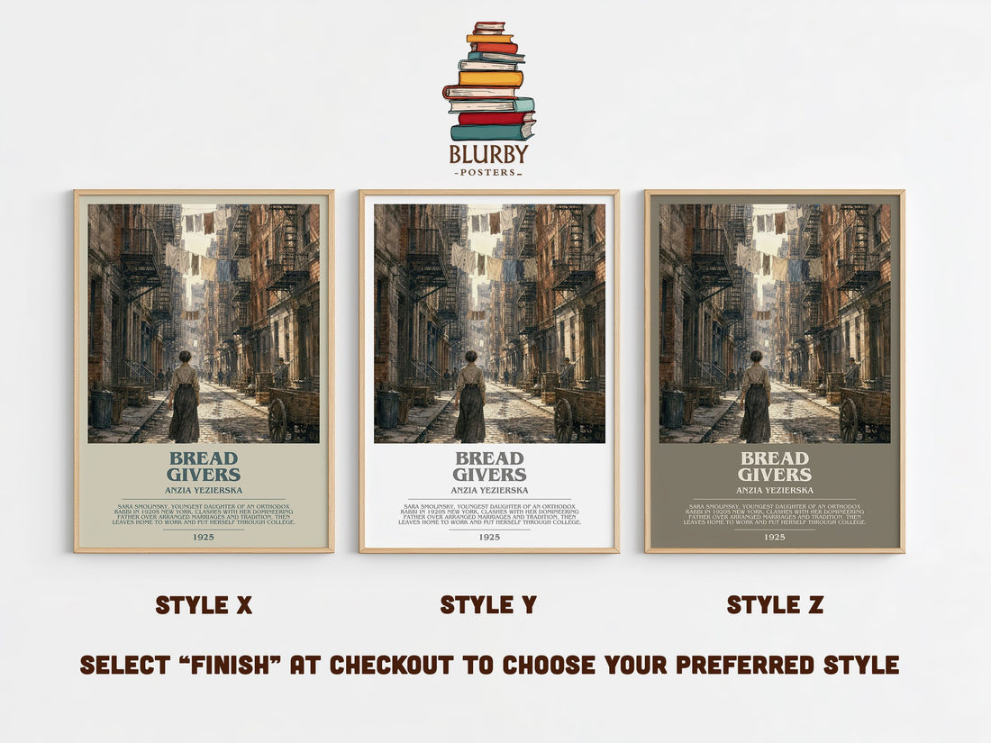 Bread Givers Bookish Wall Art by Anzia Yezierska – Style X, Y and Z side by side – choose your finish