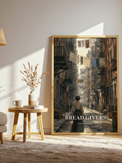 Bread Givers watercolour print in frame leaning in hallway – literary fiction wall art