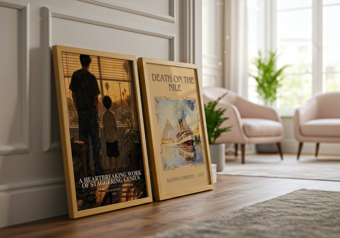 A Heartbreaking Work of Staggering Genius watercolour print framed by window – literary home decor