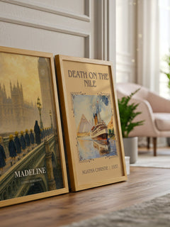Madeline watercolour print framed by window – literary home decor