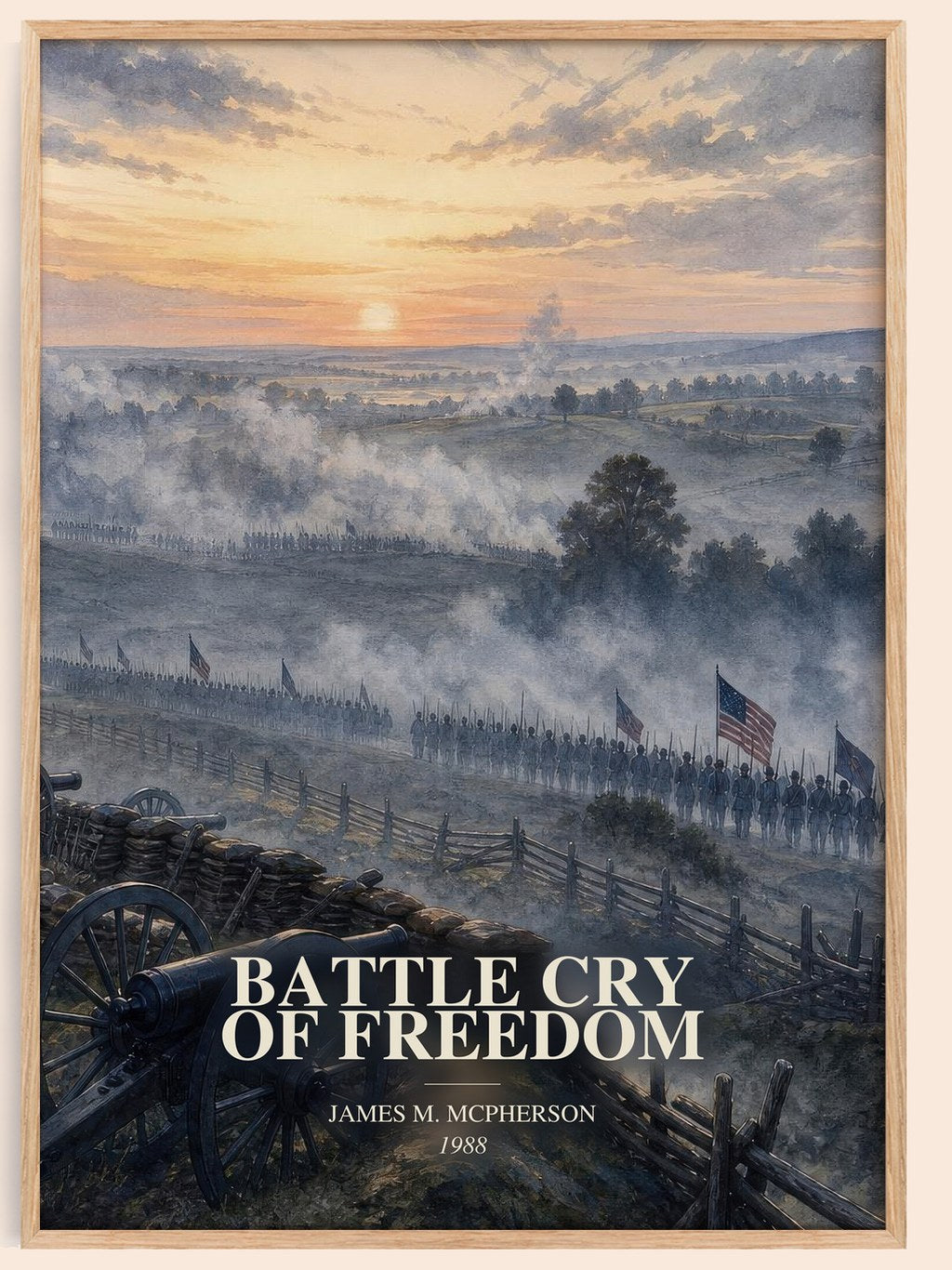 Battle Cry of Freedom watercolour book poster by James M. McPherson – framed literary art print