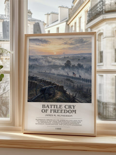 Battle Cry of Freedom Bookish Wall Art by James M. McPherson – framed print by a bright window