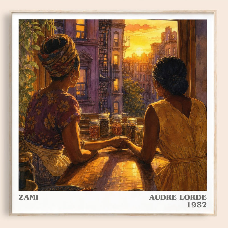 Zami literary book poster by Audre Lorde – framed literary art print