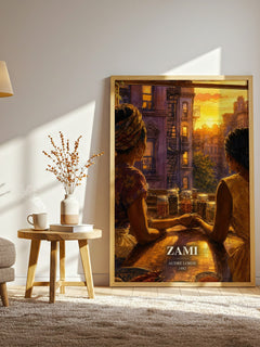 Zami watercolour print in frame leaning in hallway – memoir wall art