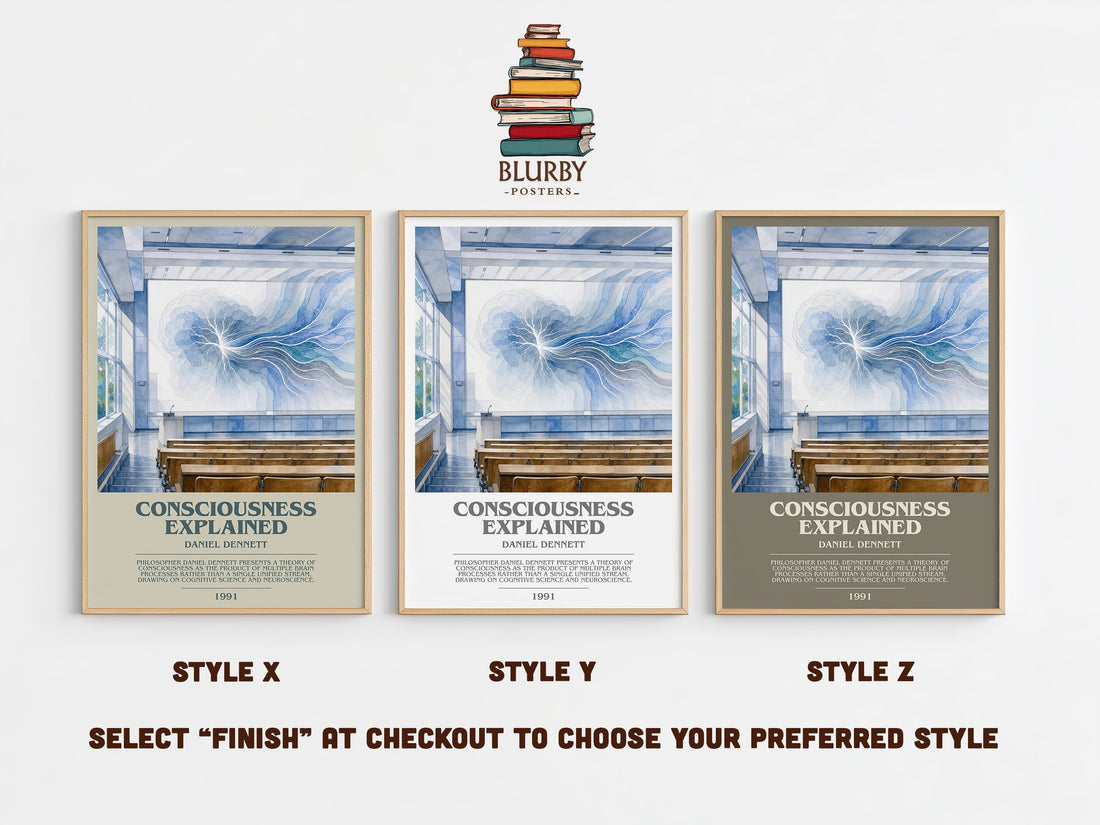 Consciousness Explained Bookish Wall Art by Daniel Dennett – Style X, Y and Z side by side – choose your finish