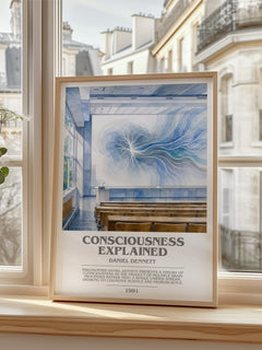 Consciousness Explained Bookish Wall Art by Daniel Dennett – framed print by a bright window