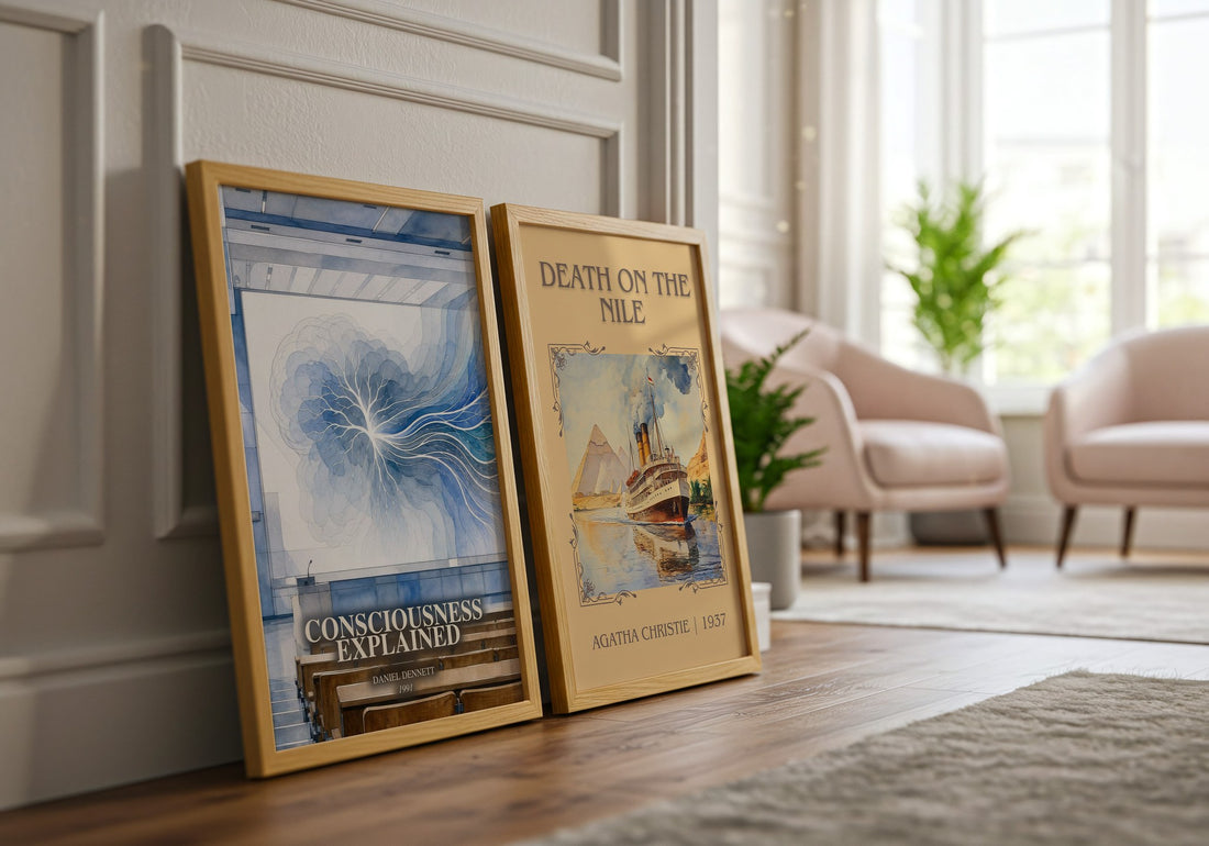 Consciousness Explained watercolour print framed by window – literary home decor